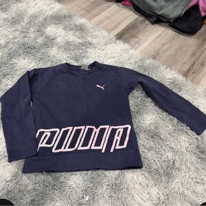 Puma Kids Navy Sweatshirt with Pink Logo and Bold Pink PUMA Script